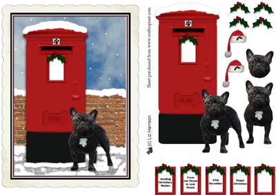 French Bulldog Christmas Post Box Scene