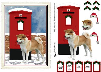 Japanese Akita Inu Christmas Post Box Scene