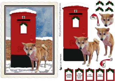 Japanese Shiba Inu Christmas Post Box Scene Decoupage