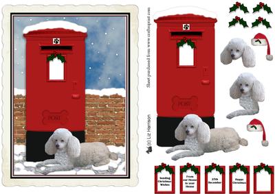 Poodle Christmas Post Box Scene Decoupage