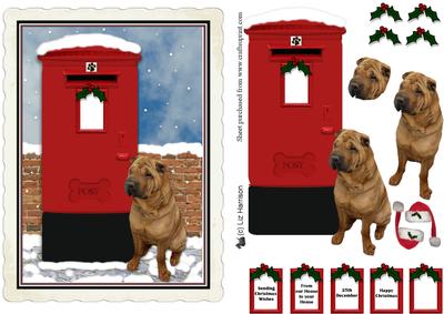 Shar Pei Christmas Post Box Scene