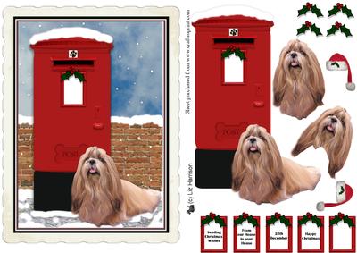 Shih Tzu Christmas Post Box Scene Decoupage