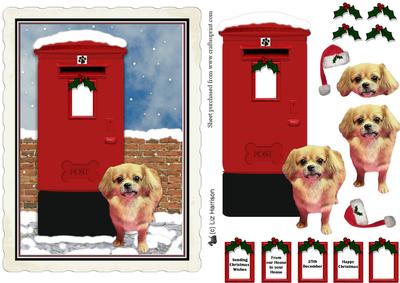 Tibetan Spaniel Christmas Post Box Scene Decoupage