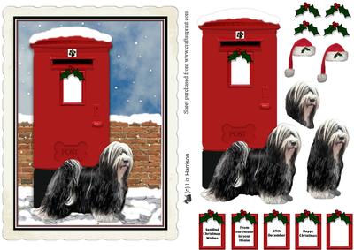 Tibetan Terrier Christmas Post Box Scene