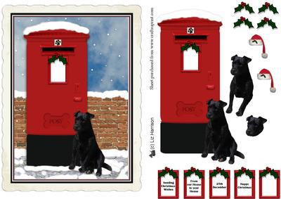 Patterdale Terrier Christmas Post Box Scene