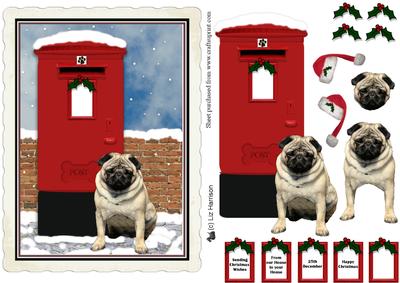 Pug Dog Christmas Post Box Decoupage