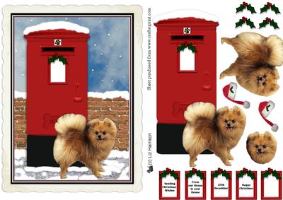 Pomeranian Christmas Post Box Decoupage