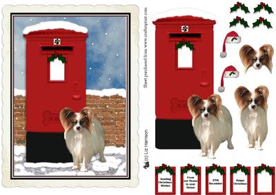 Papillon Dog Christmas Post Box Decoupage