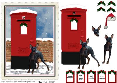 English Toy Terrier Christmas Post Box Scene