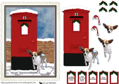 Chihuahua Puppy Christmas Post Box Scene