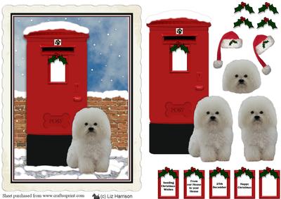 Bolognese Dog Christmas Post Box Scene