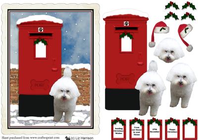 Bichon Frise Christmas Post Box Scene