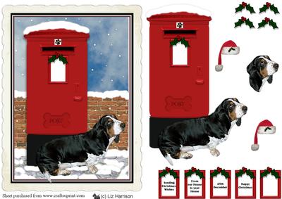 Basset Hound Christmas Post Box Scene