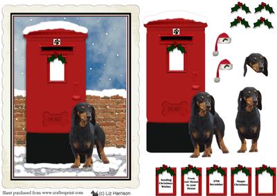 Dachshund Christmas Post Box Scene