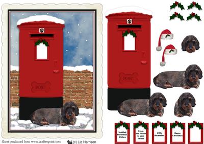 Dachshund,wire,haired,christmas Post Box Scene