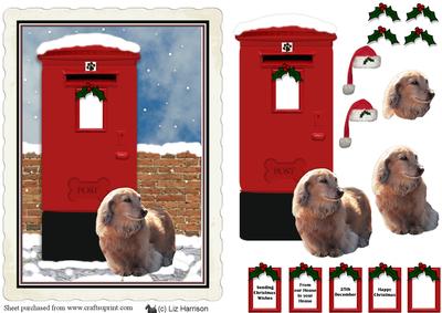 Dachshund,long Haired,christmas Post Box Scene