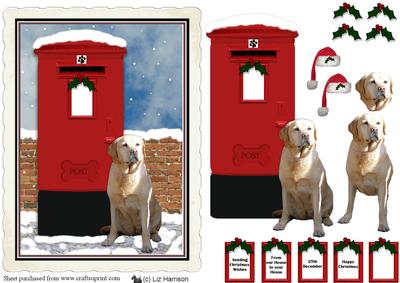 Golden Labrador Christmas Post Box Scene