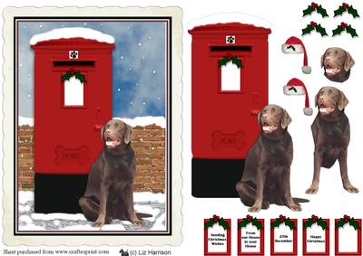 Chocolate Labrador Christmas Post Box Scene