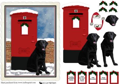 Black Labrador Christmas Post Box Scene