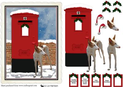 Ibizan Hound Christmas Post Box Scene