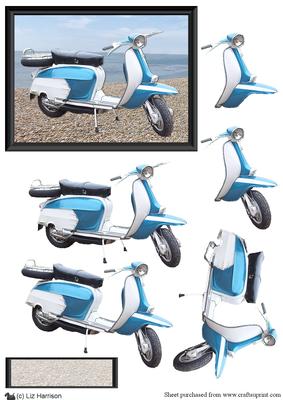 Scooter Beach Scene 3D Decoupage