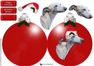 Whippet Christmas Bauble Decoupage