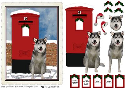 Alaskan Malamute Christmas Post Box Scene