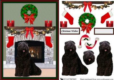 Bouvier Des Flandres Christmas Fireplace Scene