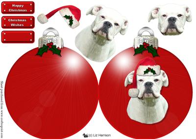 White Boxer Dog Christmas Bauble Decoupage
