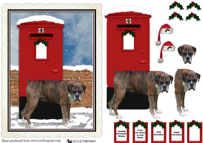 Boxer Dog Brindle Christmas Post Box Scene
