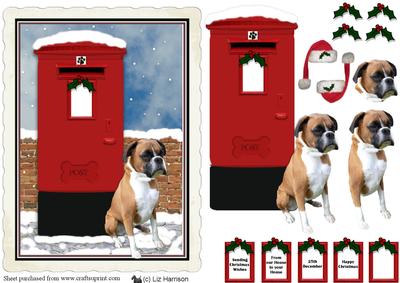 Boxer Dog Christmas Post Box Scene