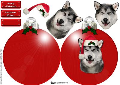 Alaskan Malamute Christmas Bauble Decoupage