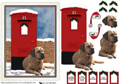 Bullmastiff Christmas Post Box Scene