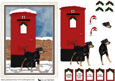 German Pinscher Christmas Post Box Scene