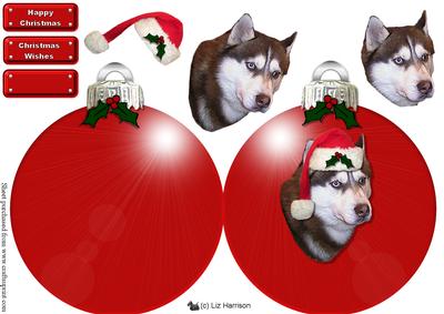 Siberian Husky Christmas Bauble Decoupage