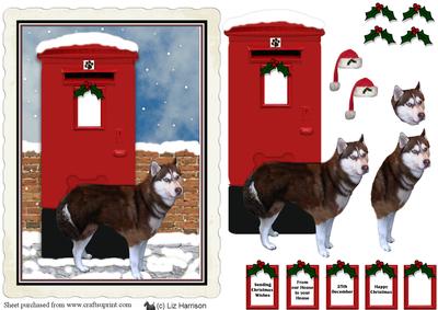 Siberian Husky Christmas Post Box Scene
