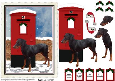 Doberman Dog Christmas Post Box Scene