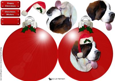 St Bernard Christmas Bauble Decoupage