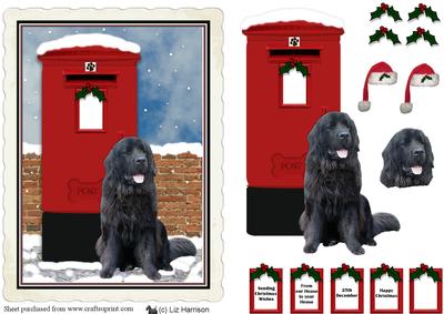 Newfoundland Dog,black,christmas Post Box Scene