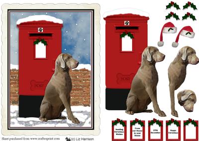 Weimaraner Christmas Post Box Scene