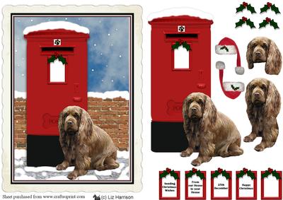 Sussex Spaniel Christmas Post Box Scene