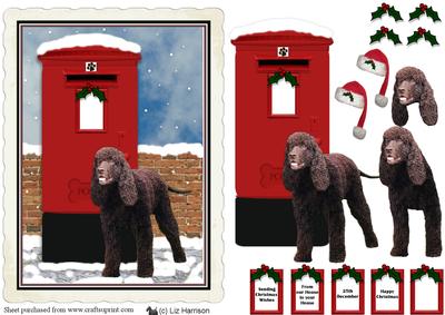 Irish Water Spaniel Christmas Post Box Scene