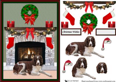 Springer Spaniel Christmas Fire Place Scene