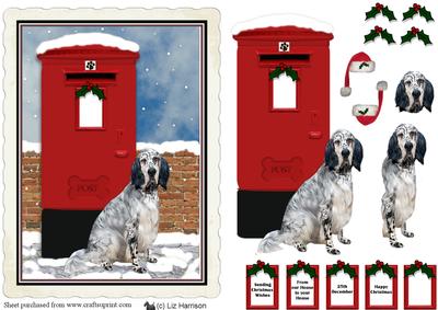 English Setter Christmas Post Box Scene