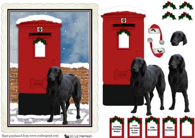 Flat Coated Retriever Christmas Post Box Scene