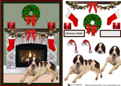 Irish Red & White Setter Christmas Fire Place Scene