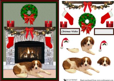 Kooikerhondje Dog Christmas Fire Place Scene