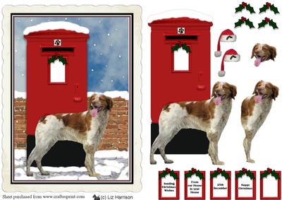 Brittany Dog Christmas Post Box Scene