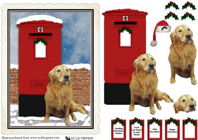 Golden Retriever Christmas Post Box Scene