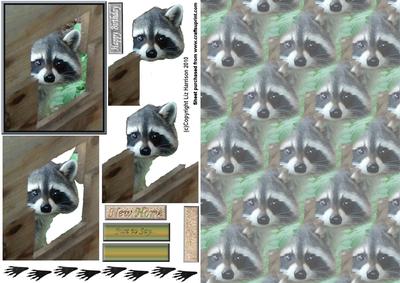 Raccoon Peeping 3D Decoupage with Background
